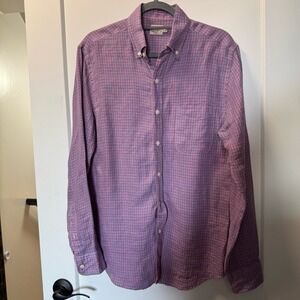 Faherty Men's 100% Linen Button Down Dress Shirt Rose Blue Check Plaid Light S